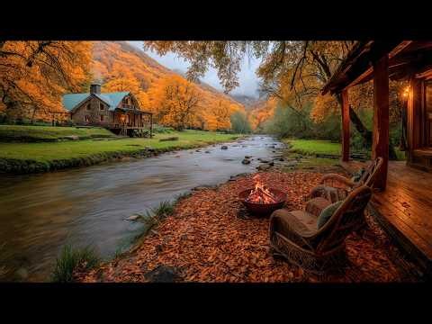 Autumn River Ambience 🍂 Birds, Campfire & Flowing Water