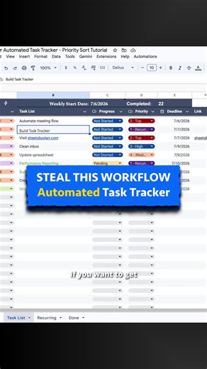 DM me “Tracker” for a link to the template/tutorial to be automatically sent to your DMs! Also, comment “Done” so I can make sure you got the links! I created this automated task tracker a few years ago and it’s been game changing for my organization at work. It’s led to multiple raises and promotions and best of all it’s super easy to use. I use the Google Sheets version but there’s an Excel version as well. #tasktracker #template #googlesheets #excel