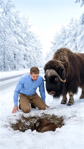 Mother Musk Ox Blocks the Road for her Baby #muskox #animal #rescue #wildlife #animalrescue