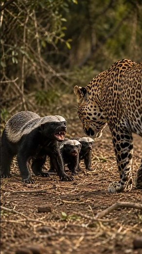Leopard Faces Fearless Mother Honey Badger | She Won’t Let It Near Her Cubs! 🐆🦡