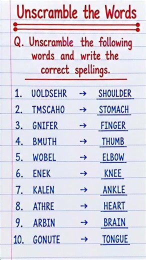 Unscramble the Words | Body Parts Challenge