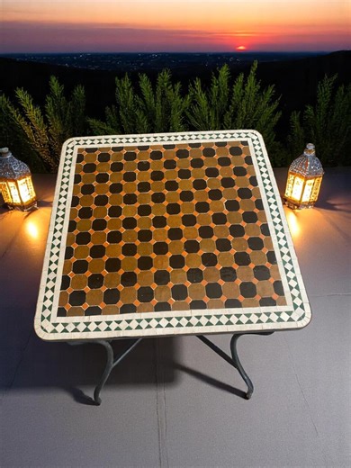 Moroccan Mosaic Table – Handmade Mustard Yellow and Brown Zellige Patio Table, Geometric Square Dining and Coffee Table for Terrace - Etsy