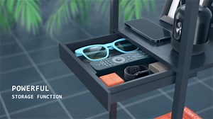 SUNMORY Floor Lamp with Shelves,Modern Dimmable Solid Wood Standing Lamp with 1 Drawer and 2 USB Ports & 2 Power Outlet,Corner Tall Bookshelf Lamp for Living Room and Bedroom(Black)