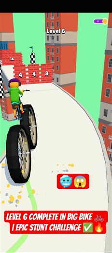 Level 6 Complete in Big Bike 🚲 | Epic Stunt Challenge ✅🔥#gaming #viral #stuntvideo