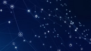 Motion graphic of Blue technology icon network connection abstract background concept seamless loop video | Premium Stock Video Footage