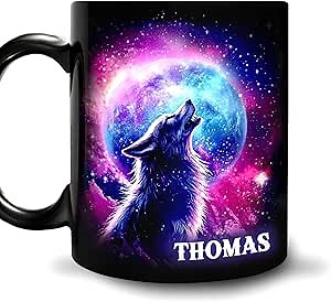 Personalized Wolf Mug Gifts - Wolf Mug - Wolves Lovers Gifts - Wolves Present For Men Women - Animal Lover Gift - Birthday Christmas Gift - Custom Name 11oz Black Ceramic Coffee Tea Cup