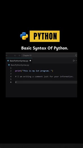 Basic Syntax Of Python | Python For Beginner #pyhton #helloworld