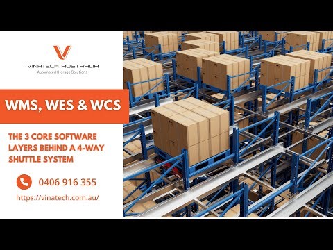 This video explains the three core software layers behind a 4-Way Shuttle system: WMS, WES, and WCS
