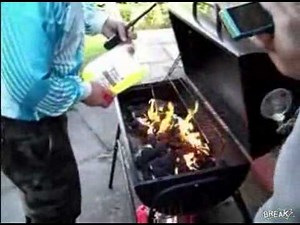 BBQ Grill Fire Explodes In Cameraman's Face