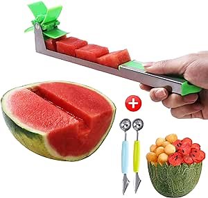 Watermelon Slicer Fruit Knife - Melon and Cantaloupe Fruit Slicer Carving and Cutting Tools for Home Easy Grip Kitchen Gadgets Set with 3 in 1 Melon Baller & Fruit Carve
