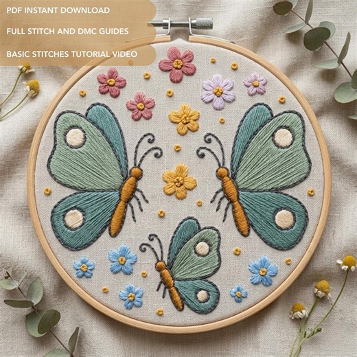 Butterfly Embroidery Pattern | Floral Hand Embroidery Design PDF - Etsy