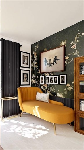 Dark & Whimsy Cozy Lounge Area Virtual Makeover #readingnook #homedecor #beforeandafter