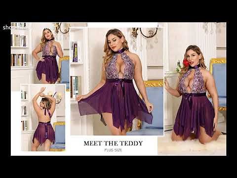 RSLOVE Women Lingerie Lace Babydoll Sexy Chemise Halter Teddy Mesh Sleepwear Boudoir Outfits
