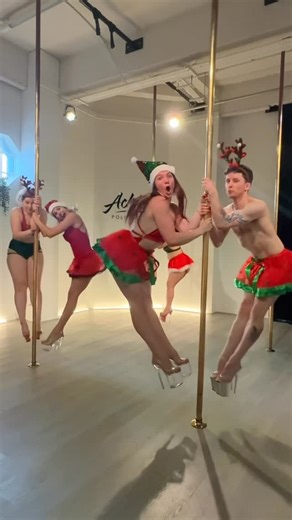 Achieve Pole Studio on Instagram: "It’s the silly season… Overstimulated? A little unhinged? Same 😂😂 Santa’s naughty helpers 🧑‍🎄🎅 @roxysofia_ @helix_pd @juliaspy_ @pd_marissa @marie_pd__ @supersarah64 #sillyseaon #christmasmadness #poledancers #achievepolestudio"