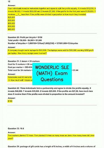 WONDERLIC SLE MATH Exam Questions video