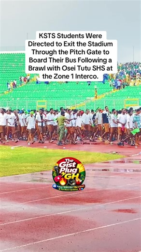 KSTS Students Were Directed to Exit the Stadium Through the Pitch Gate to Board Their Bus Following a Brawl with Osei Tutu SHS at the Zone 1 Interco.#fyp #forupages #goviral #viral #interco