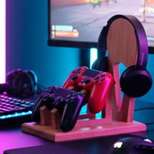 Wood Headphone Stand & Controller Holder, Solid Wood Gaming Desk Organizer - Etsy