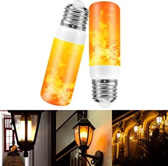 LED Flame Light Bulb with Gravity Sensing Effect 4 Modes Fire Flickering Lightbulbs E26 Medium Base 3W for Home Decoration Outdoor Indoor 2 Pack
