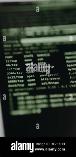 Command-line terminal output from a network scanning tool listing open ports Stock Video Footage - Alamy