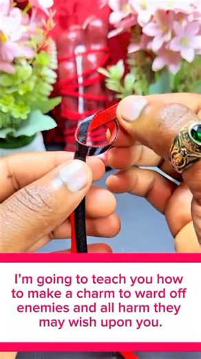 I’m going to teach you how to make a charm to ward off enemies and all harm they may wish upon you. You’re going to find two strips, one red and one black. You will tie five knots, and for each knot you will say the following: Knot one: May blessed protection come to me. Knot two: Be a shield that protects me at all times. Knot three: May all the harm they wish me return to those people. Knot four: No harm will touch me. Knot five: I decree this and so it is. Lastly, you’re going to put it on yo