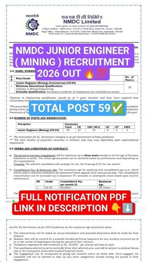 NMDC JUNIOR ENGINEER ( MINING ) RECRUITMENT 2026 I #new #job #mining #juniorengineer #ytshorts #yt