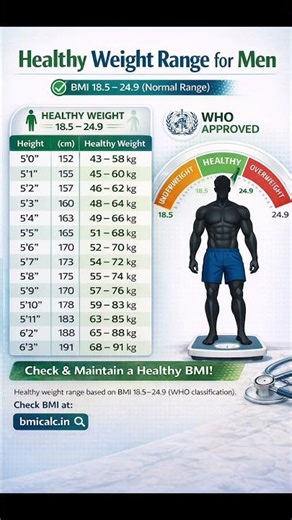 Check Your Healthy Weight by Height | Height vs Weight Chart for Men (Accurate BMI Guide)