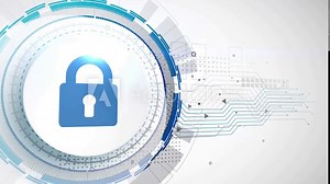 padlock security icon animation white digital elements technology background