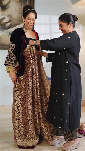 Dolly Jain 🇮🇳 on Instagram: "This French lace saree, finished with fine velvet edges, feels truly special to me. When I look at it, I imagine something powerful. If I ever had the chance to drape some of the most influential women in history Queen Victoria, Queen Elizabeth or even the powerful women of today like Michelle Obama, Giorgia Meloni, and Oprah Winfrey, this is exactly the kind of saree I would choose from @swatiandsunaina . I would drape them just like this letting them feel the bea