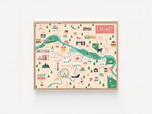 Calgary Map Print // 8x10" Illustrated Map of Calgary, Alberta, Canada on Fine-art Paper // Calgary Tower, Saddledome, Stampede   More - Etsy Canada