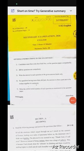 Rbse 10th English Answer Key 2026 | Rajasthan Board Class 10 English Paper Solution