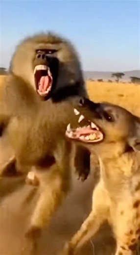 Baboon vs Hyena: Brutal Fight in African Savanna! 🔥