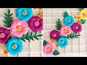 Easy Paper Flowers with Grid Frame - Home Decoration Idea - Simple Wall Decor Craft