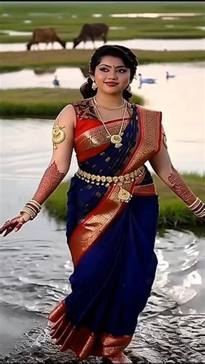 The beautiful bride walks gracefully on the water