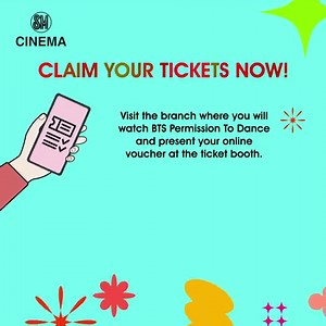 📣 Claim your ticket, PH Armys 💜 For all online transactions, proceed at SM Cinema branch where you bought your ticket/s and claim it at the ticket booth. Make sure to safekeep it until March 12 for our event day. Direct Link - BTS : PTD Live Viewing Tickets bit.ly/BTSPTDLiveViewing_SMCinema Follow our social media to get updates. Viber Community: https://bit.ly/SMCinemaViberCommunity Facebook: https://www.facebook.com/SMCinema Twitter: https://twitter.com/SM_Cinema Instagram: https://www.insta