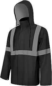 Rain Jacket, High Visibility Rain Coat, Waterproof Raincoat with Hood, Lightweight Rain Suit for Outdoor Activities, Rain Ponchos for Adults Reusable, Men Women, Black T, L-XL