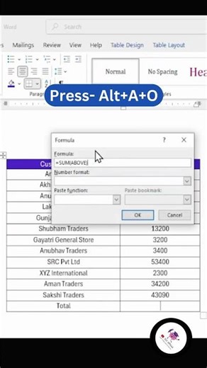MS Word Trick: AutoSum with Just One Key! #Shorts #word