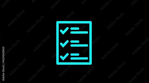 Tasks check, checklist icon animation. Clipboard outline,clip art document paper with a list of tick checkmark.
