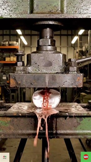 Hydraulic Press Crushing Wine Can in Real Workshop