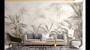 Beige Tropical Leaves Wallpaper Design , for Digital Print. Digital File. - Etsy