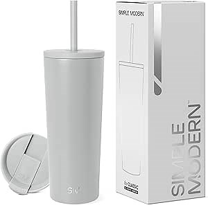 Simple Modern Insulated Tumbler with Lid and Straw | Iced Coffee Cup Reusable Stainless Steel Water Bottle Travel Mug | Gifts for Women Men Her Him | Classic Collection | 24oz | Ice Gray