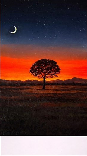 Easy Landscape Painting Idea for Beginners/ Acrylic Painting 🌄🌳 #paintingprocess #canvaspainting