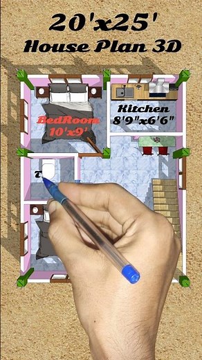 20x25 Detail 3D Floor Plan with proper Measurements #home #shorts #shortvideo #house