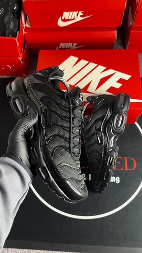 Nike Air Max Plus TN - “Triple Black” in stock now under RRP £ . - Size 9 📦✅ • #niketns #fyp #getlaced #airmax #nike #viral #nikeairmaxplus #foryoupage #sneakerhead #trainers #nikeairmax #tns