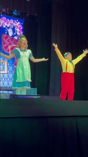 Alice has her hands full with tweedle dum and tweedle dee #theatre