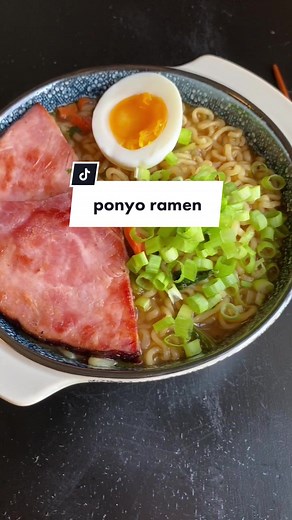 Adorable Ponyo Eating Ramen with Ham