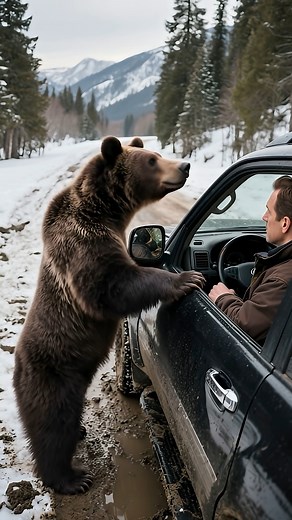 Mama Bear Blocks the Road for a Man | Predatory Animals