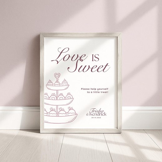 Olive & Plum Wedding Dessert Bar Sign • Canva Template • Modern, Minimalist Dessert Cards - Etsy
