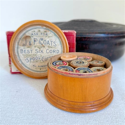Antique Wooden Spool Box | J.P. Coats | 7 Wooden Spools - Etsy