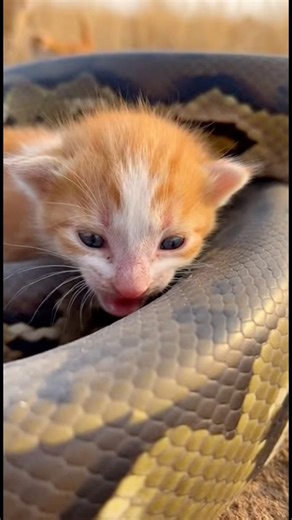 The mother cat was standing guard, but she couldn't get him out alone. Watch the terrifying moment we pulled this tiny kitten from the python's coils! 😨 Happily, the whole family is safe, fed, and sleeping soundly now. • Please share to honor this brave mama! ❤️ #snake #python #animalrescue #closecall #miracle #brave #catlovers #wildlife #survival #heroic | Healing Paws