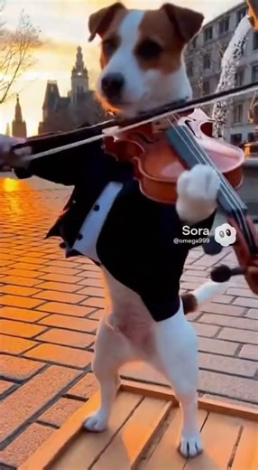 A Jack Russell terrier dog playing the violinA Jack Russell terrier dog playing the violin